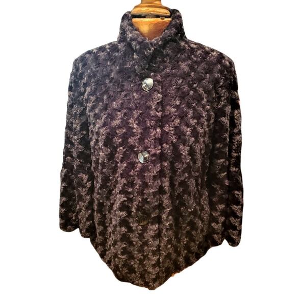 Adrienne by Adrienne Landau Black Faux Fur Jacket Size S/M Button Front, Pockets - Picture 3 of 6